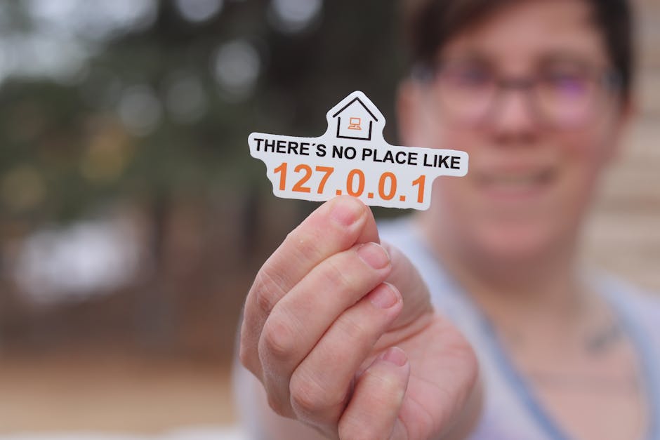 Sticker with IP address 127.0.0.1 representing local home banking security